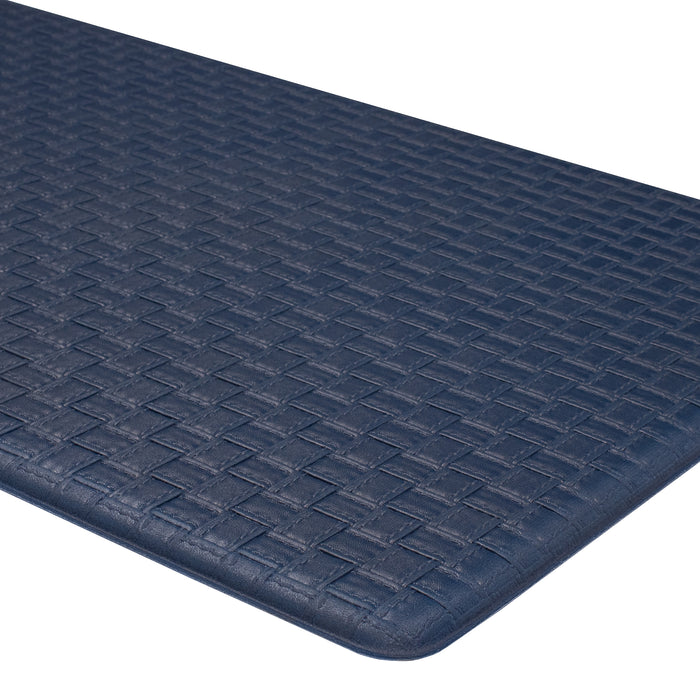 Achim Decorative Anti-Fatigue Mat - Faux-Leather Woven-Embossed - Eco PVC Foam - Sizes 18x30, 20x39 - Navy - 20x39