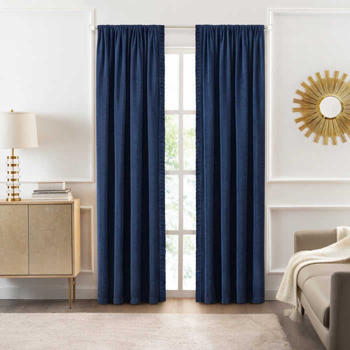 Bordeaux Rod Pocket Window Curtain Panel - 42 Inches Width - Light Filtering - Machine Washable - Geometric Diamond Clipped Design - Textiles & Soft Furnishings - Navy - 52x63