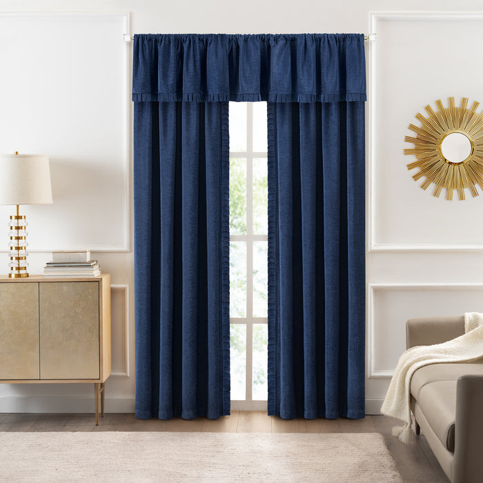 Bordeaux Rod Pocket Window Curtain Valance - 52 Inches x 14 Inches, Soft Chenille Fabric - Navy