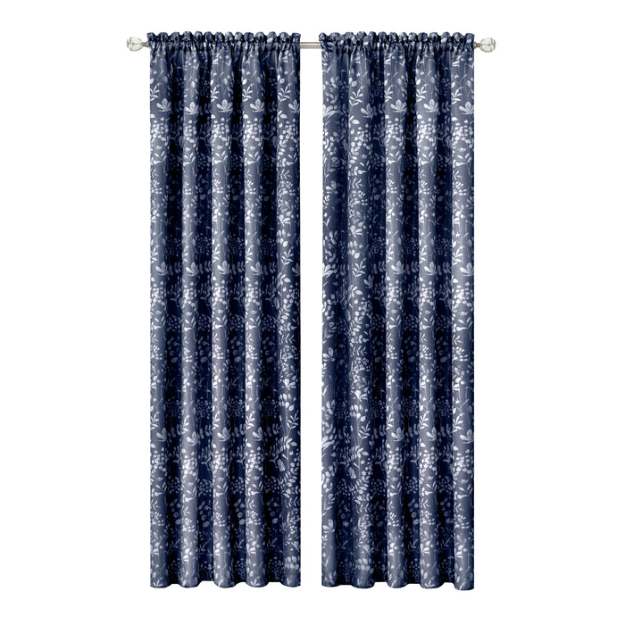 Charlotte Rod Pocket Window Curtain Panel - 42 Inches Width - Light Filtering - Machine Washable - Geometric Diamond Clipped Design - Textiles & Soft Furnishings - Navy - 52x63