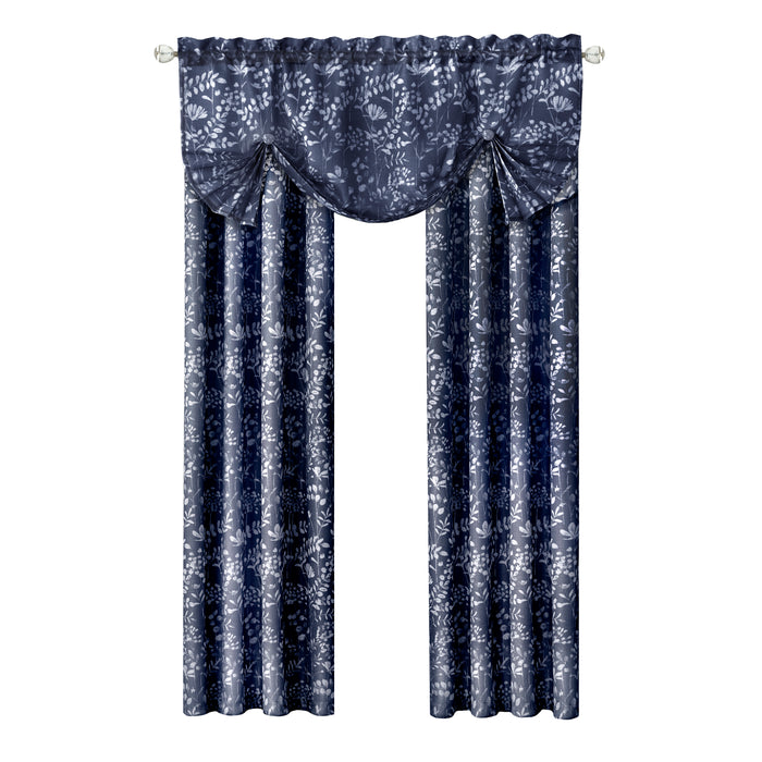 Charlotte Rod Pocket Window Curtain Panel - 42 Inches Width - Light Filtering - Machine Washable - Geometric Diamond Clipped Design - Textiles & Soft Furnishings - Navy - 52x84