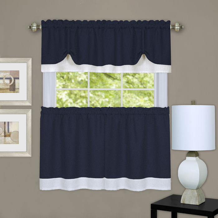 Darcy Window Curtain Tier and Valance Set for Household Textiles - Navy/White - 58x24/58x14