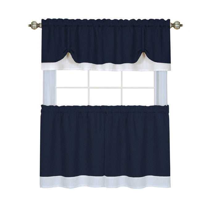 Darcy Window Curtain Tier and Valance Set for Household Textiles - Navy/White - 58x36/58x14