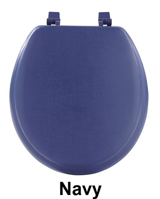 17 Inch Soft Standard Vinyl Toilet Seat with Foam Cushioning and Hinge Covers - Fantasia - Navy