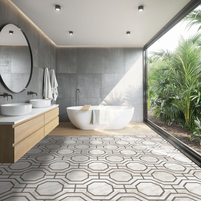 Retro Style 12x12 Self Adhesive Vinyl Floor Tile - 20 Tiles, 20 sqft - Octagon