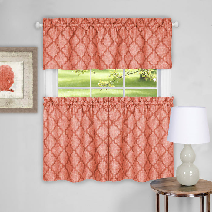 Window Curtain Tier Pair and Valance Set - 58x24 - Orange