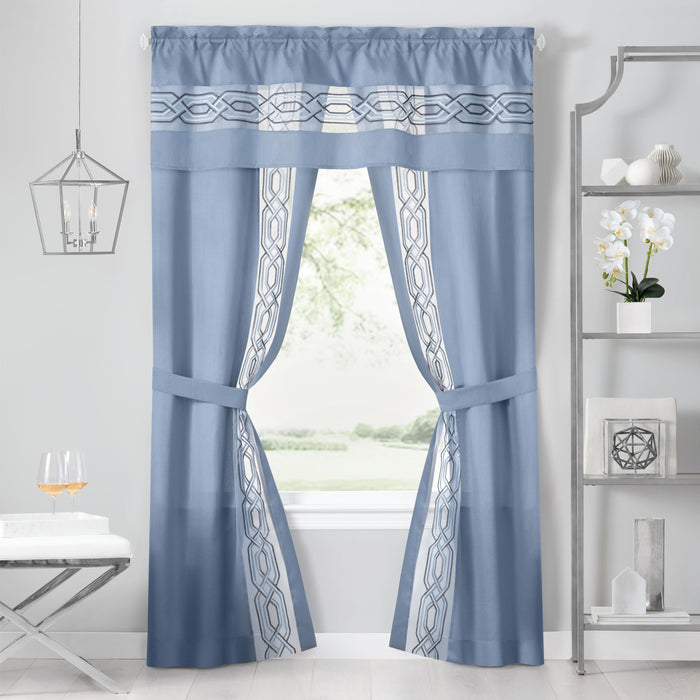 Paige 5 Piece Window Curtain Set - Valance, Panels, and Tie Backs Included