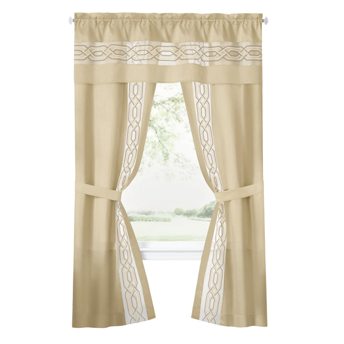 Paige 5 Piece Window Curtain Set - Valance, Panels, and Tie Backs Included