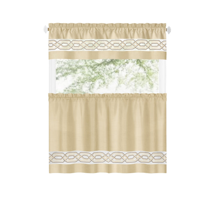 Paige Tier and Valance Window Curtain Set - Complete Ensemble with 58-Inch Width
