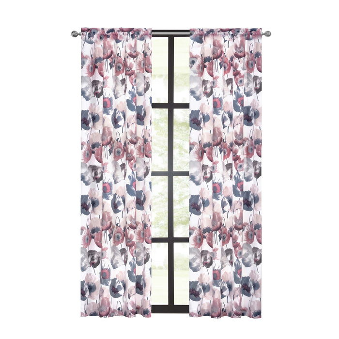 Field Rod Pocket Window Curtain Panel - Poppy Print, Room Darkening, Machine Washable, 50 inch Width