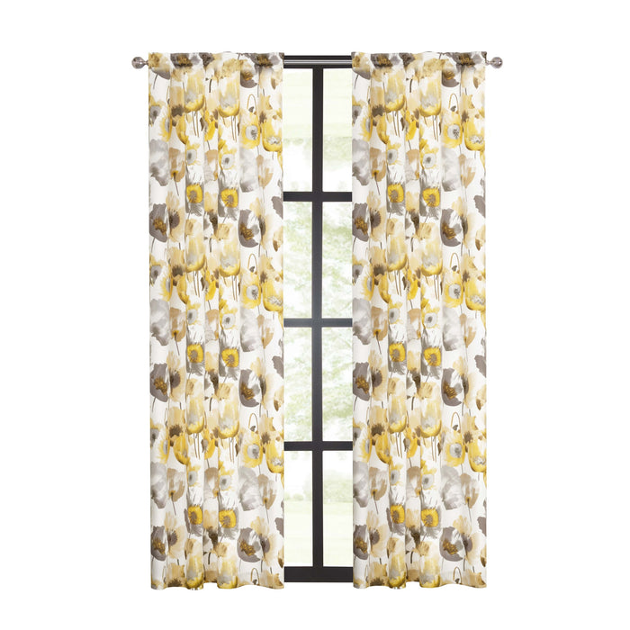 Field Rod Pocket Window Curtain Panel - Poppy Print, Room Darkening, Machine Washable, 50 inch Width