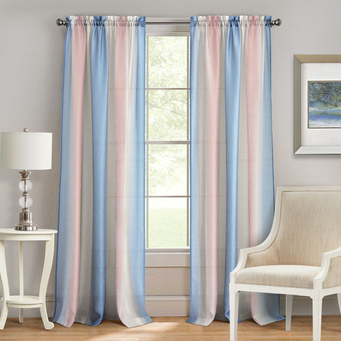 Spectrum Rod Pocket Window Curtain Panel - 42 Inches Width - Light Filtering - Machine Washable - Geometric Diamond Clipped Design - Textiles & Soft Furnishings - Rose Quartz/Serenity - 50x84