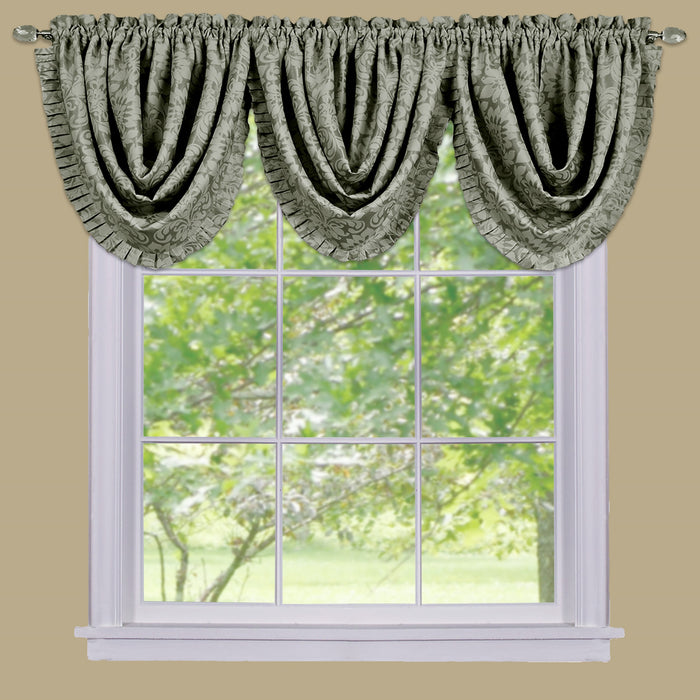 Sutton Waterfall Valance - Soft Damask Fabric, 1.5 Inch Rod Pocket, Machine Washable Polyester Material - Curtains - Sage