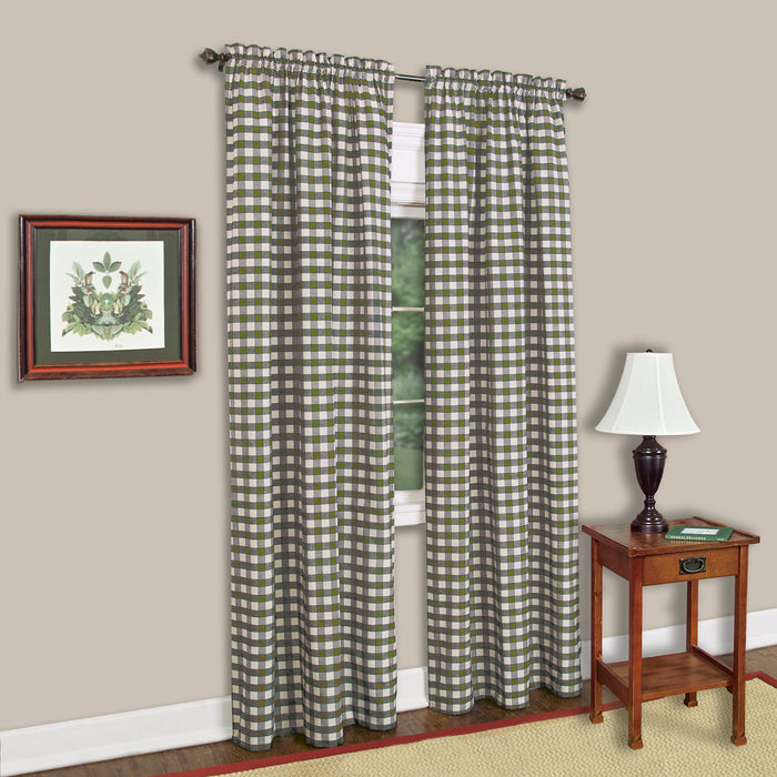 Buffalo Check Window Curtain Panel, 42 Inches Width, Light Filtering, Easy-Care Blend, Sold Separately - Sage - 42x95