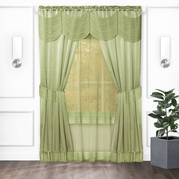 Halley 6 Piece Window Curtain Set with Rod Pockets - Soft and Stylish Polyester Curtains with Tassel Detailing and Tiebacks - Budget-Friendly Household Textiles - Sage - 56x84