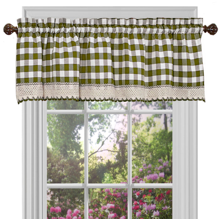 Buffalo Check Window Valance, 58'' x 14'', Light Filtering Effect, Polyester Cotton Blend - Sage