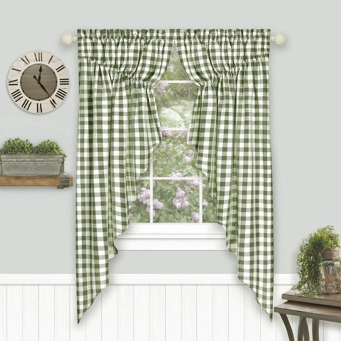 Check Gathered Swag Window Curtain Pair - Light Filtering Effect - Buffalo Style - 72x63 - Sage