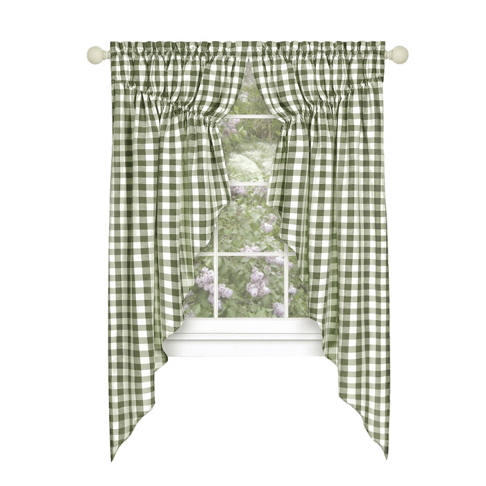 Check Gathered Swag Window Curtain Pair - Light Filtering Effect - Buffalo Style - 72x63 - Sage