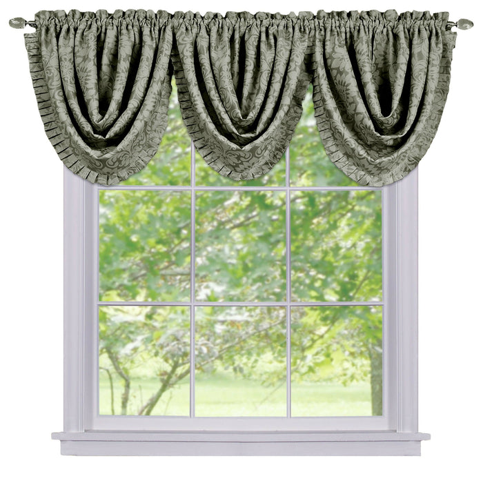 Sutton Waterfall Valance - Soft Damask Fabric, 1.5 Inch Rod Pocket, Machine Washable Polyester Material - Curtains - Sage