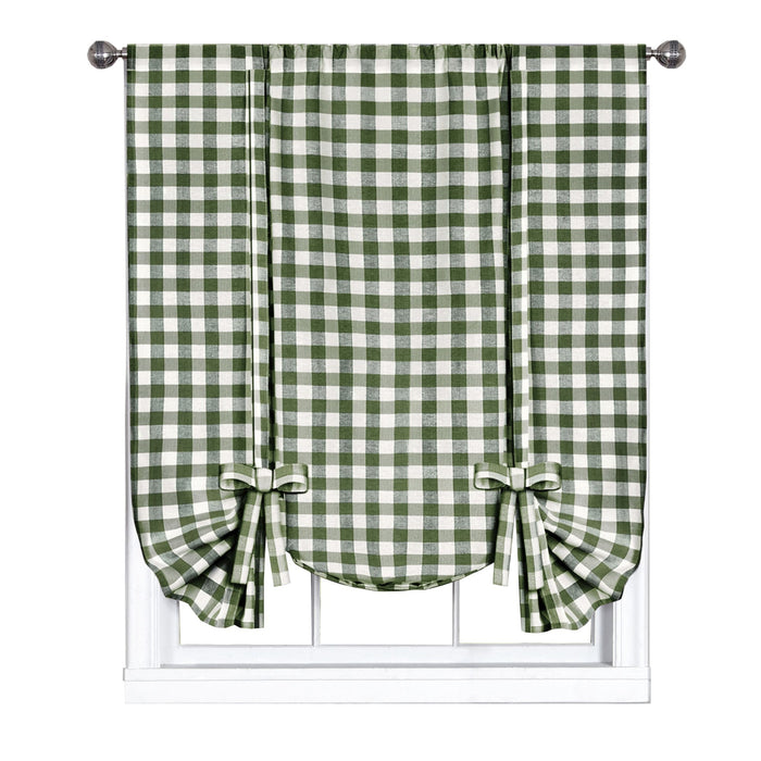 Buffalo Check Window Curtain Tie Up Shade, 42 Inches Wide, Light Filtering Effect, Easy Care Blend - Sage