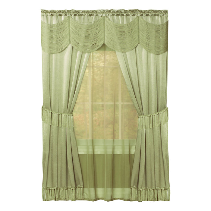 Halley 6 Piece Window Curtain Set with Rod Pockets - Soft and Stylish Polyester Curtains with Tassel Detailing and Tiebacks - Budget-Friendly Household Textiles - Sage - 56x63