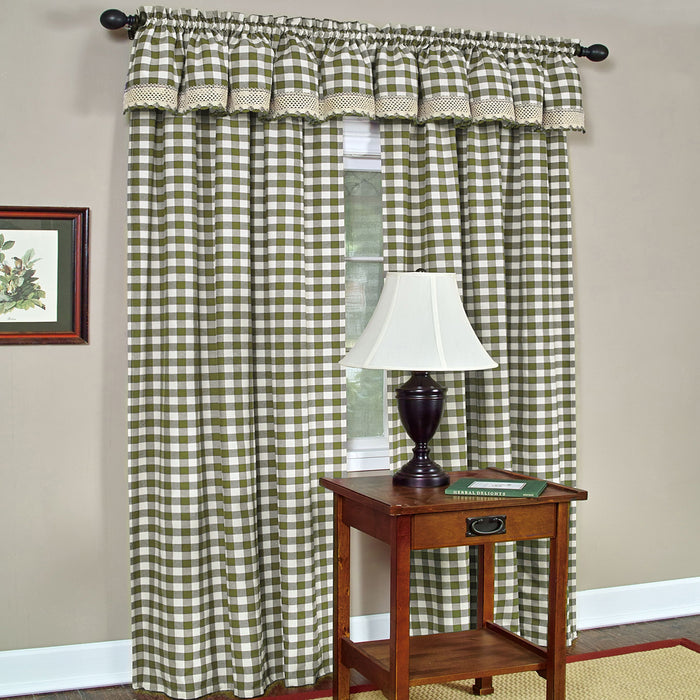 Buffalo Check Window Curtain Panel, 42 Inches Width, Light Filtering, Easy-Care Blend, Sold Separately - Sage - 42x63