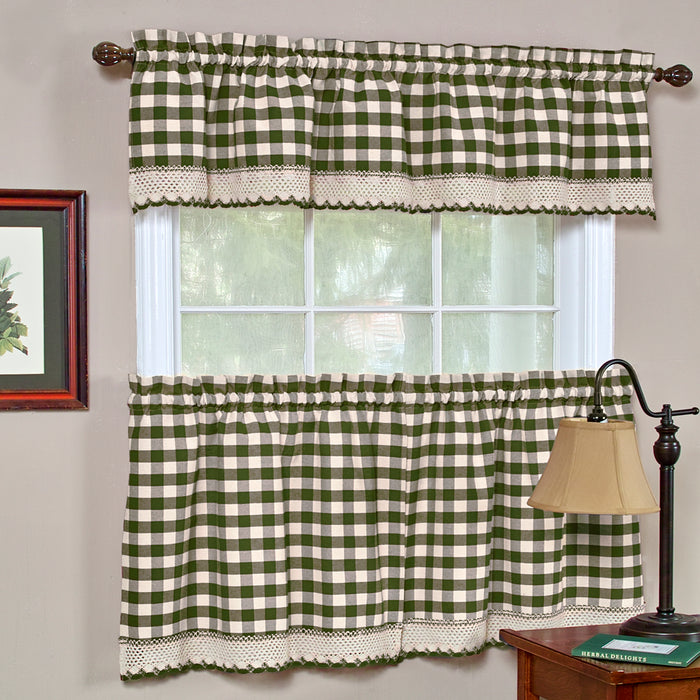 Buffalo Check Window Valance, 58'' x 14'', Light Filtering Effect, Polyester Cotton Blend - Sage