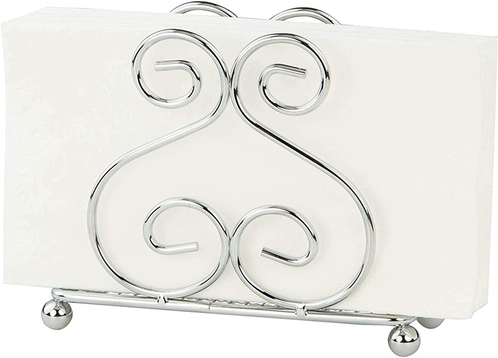 Joey'z Chrome Napkin Holder for Kitchen Countertops and Dining Table - Scroll Design