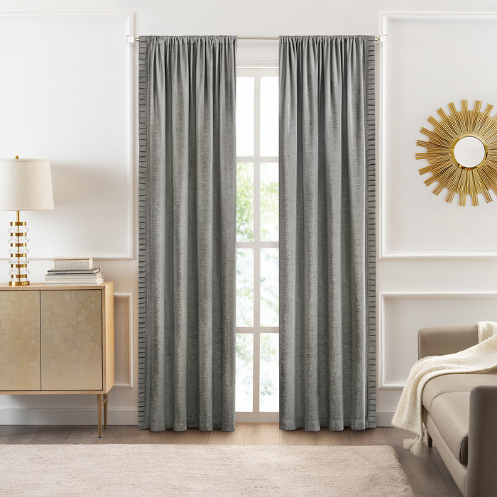 Bordeaux Rod Pocket Window Curtain Panel - 42 Inches Width - Light Filtering - Machine Washable - Geometric Diamond Clipped Design - Textiles & Soft Furnishings - Silver - 52x84
