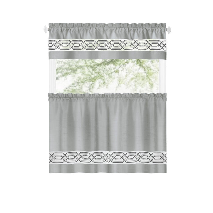 Paige Tier and Valance Window Curtain Set - Complete Ensemble with 58-Inch Width - Silver - 55x36