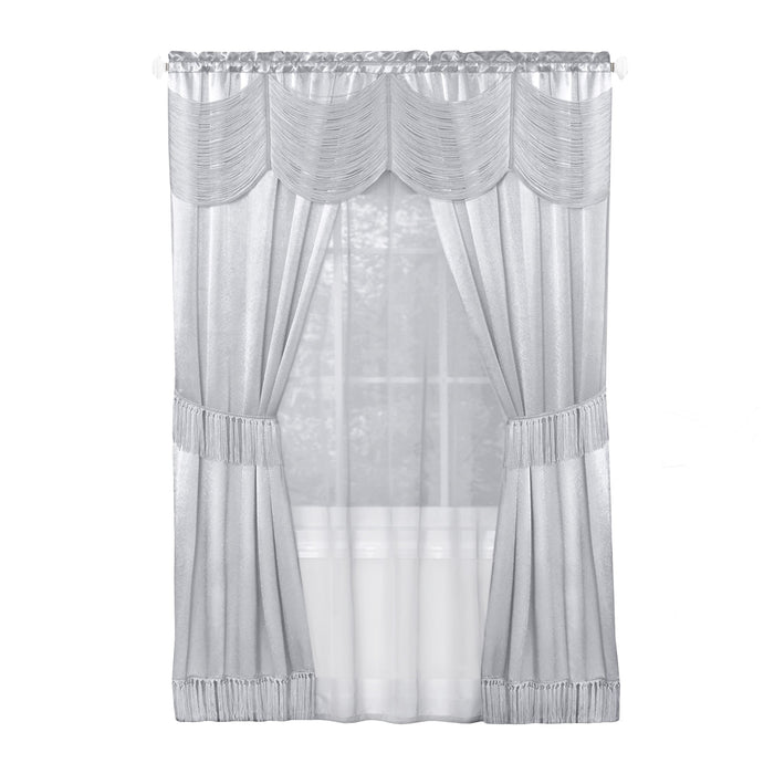 Halley 6 Piece Window Curtain Set with Rod Pockets - Soft and Stylish Polyester Curtains with Tassel Detailing and Tiebacks - Budget-Friendly Household Textiles - Silver - 56x84