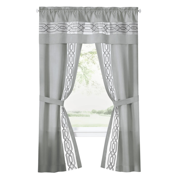 Paige 5 Piece Window Curtain Set - Valance, Panels, and Tie Backs Included - Silver - 55x63