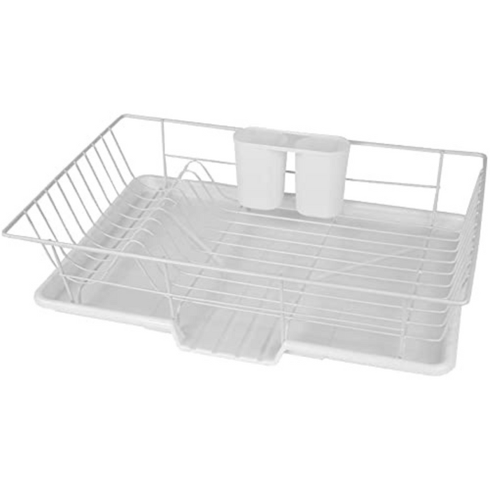 Extra Large 3 Piece Dish Rack Sink Set with Removable Drainboard & Utensil Holder - Heavy Duty Coated Wire - 19" x 12" x 5" - Silver