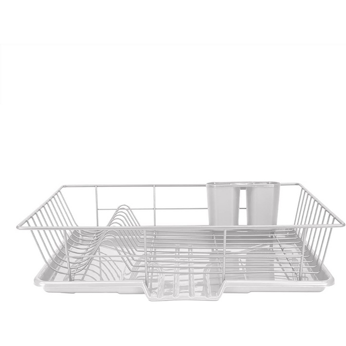 Extra Large 3 Piece Dish Rack Sink Set with Removable Drainboard & Utensil Holder - Heavy Duty Coated Wire - 19" x 12" x 5" - Silver