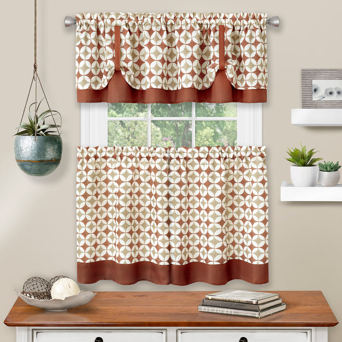 Window Curtain Tier Pair and Valance Set - Spice/Tan - 58x24