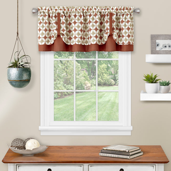 Callie Double Layer Pick Up Valance - Geometric Print - Soft Light Filtering - Machine Washable - Textiles & Soft Furnishings - Spice/Tan