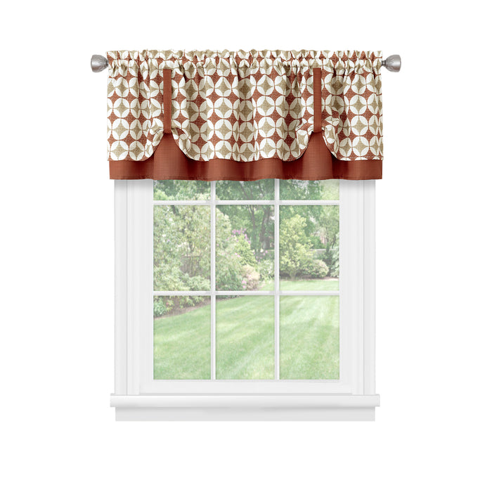 Callie Double Layer Pick Up Valance - Geometric Print - Soft Light Filtering - Machine Washable - Textiles & Soft Furnishings - Spice/Tan