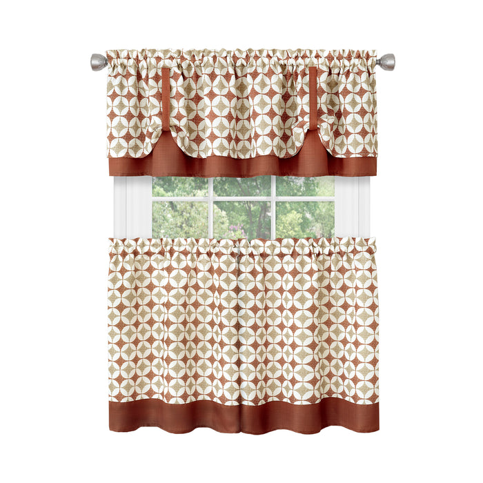 Window Curtain Tier Pair and Valance Set - Spice/Tan - 58x24