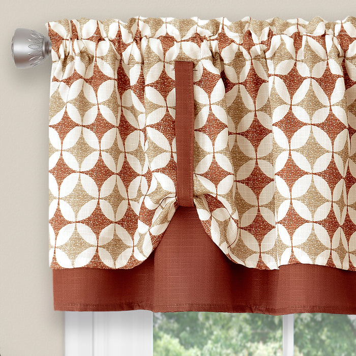 Callie Double Layer Pick Up Valance - Geometric Print - Soft Light Filtering - Machine Washable - Textiles & Soft Furnishings - Spice/Tan