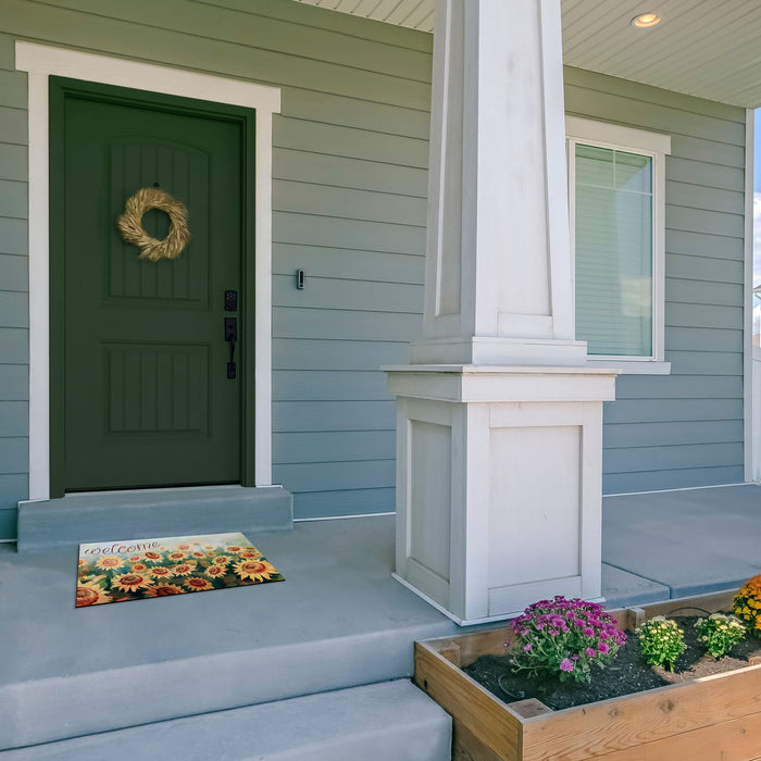 Outdoor Rubber Entrance Mat - Heavy-Duty, Anti-Skid Backing - 18x30 Welcome Rug - Sunflower Field