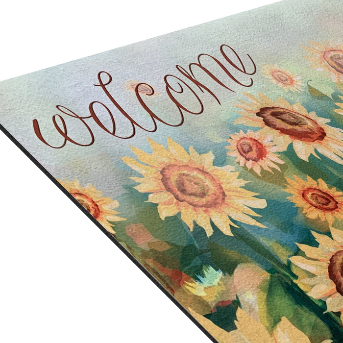 Outdoor Rubber Entrance Mat - Heavy-Duty, Anti-Skid Backing - 18x30 Welcome Rug - Sunflower Field