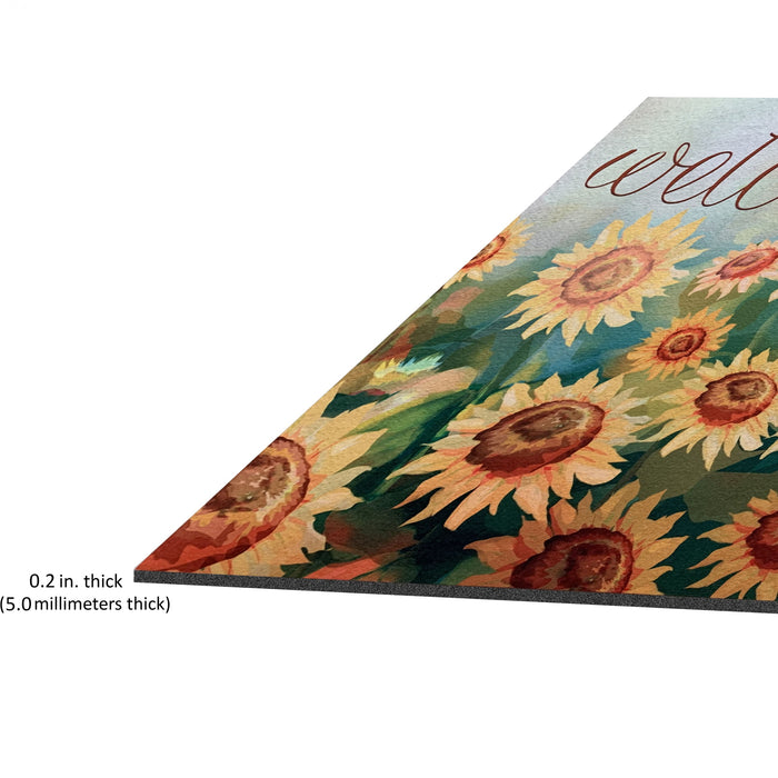 Outdoor Rubber Entrance Mat - Heavy-Duty, Anti-Skid Backing - 18x30 Welcome Rug - Sunflower Field