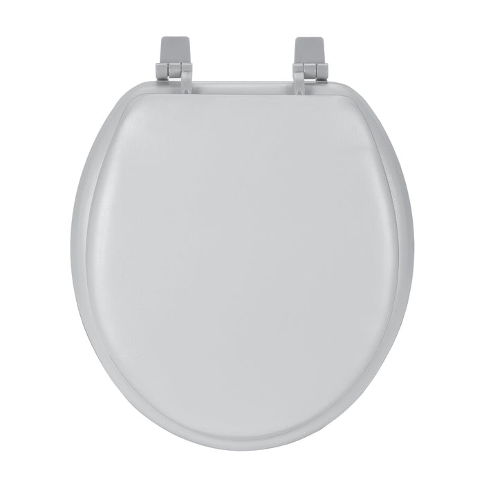 17 Inch Soft Standard Vinyl Toilet Seat with Foam Cushioning and Hinge Covers - Fantasia - Silver