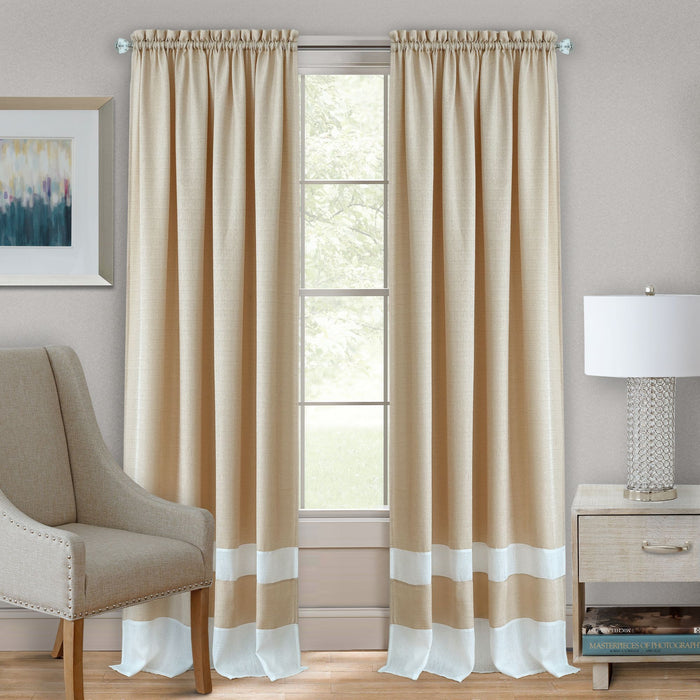 Darcy Rod Pocket Window Curtain Panel - 42 Inches Width - Light Filtering - Machine Washable - Geometric Diamond Clipped Design - Textiles & Soft Furnishings - Tan/White - 52x63