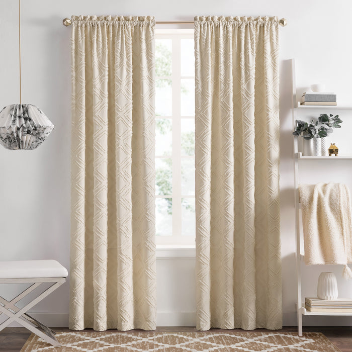 Blake Rod Pocket Window Curtain Panel - 42 Inches Width - Light Filtering - Machine Washable - Geometric Diamond Clipped Design - Textiles & Soft Furnishings - 42x84 - Tan