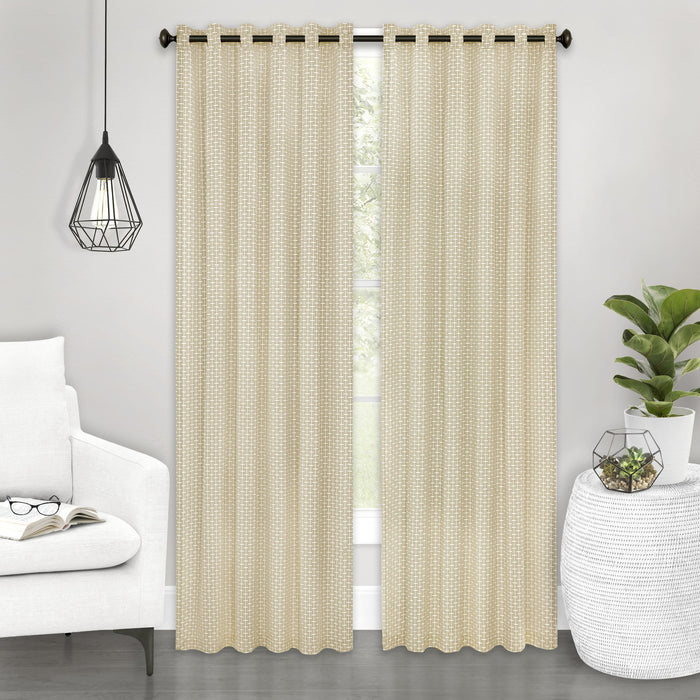 Front Tab Window Curtain Panel with Yarn-Dyed Accents - Bedford Collection - Tan - 42x63