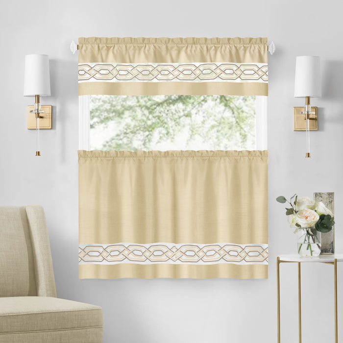 Paige Tier and Valance Window Curtain Set - Complete Ensemble with 58-Inch Width - Tan - 55x36