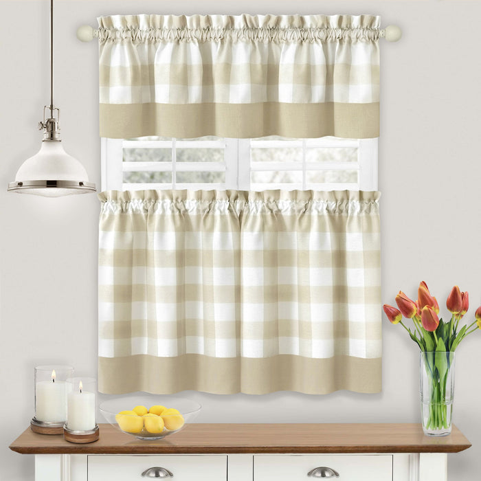 Window Curtain Tier Pair and Valance Set - Tan - 57x24