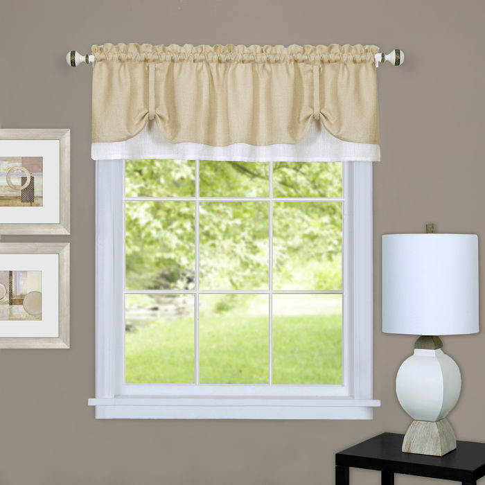 Darcy Rod Pocket Window Curtain Valance - 52 Inches x 14 Inches, Soft Chenille Fabric - Tan/White