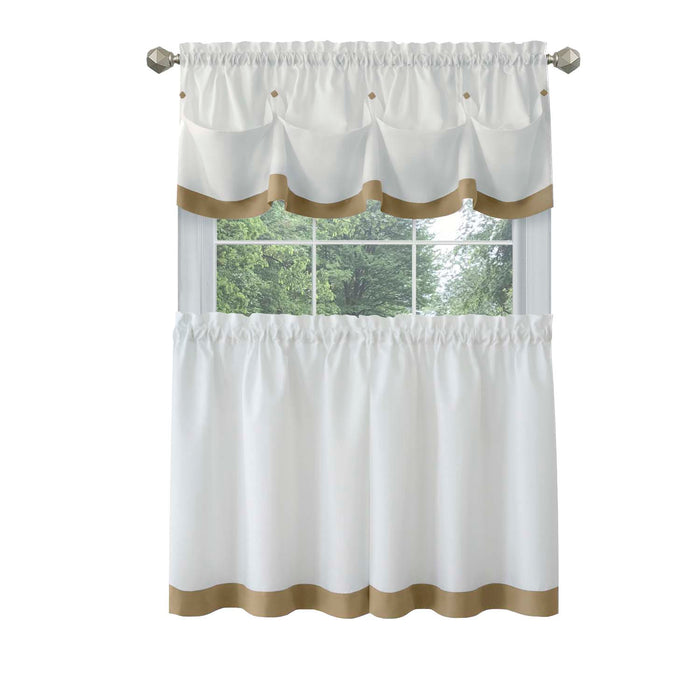 Window Curtain Tier Pair and Valance Set - Tan - 58x24